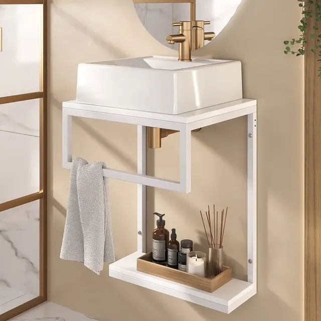 Gabinete Banheiro Industrial Ferri 42cm - Ferro + Cuba Móvel Branco / Branco / Cuba Branca Quantidade De Furos Para Torneira Um Furo