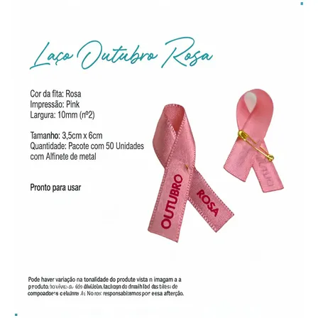 Laço Fita Campanha Outubro Rosa Com Alfinetes 50 Unidades Rosa Fita Outubro Rosa Pronto Para Usar 50 Unidades