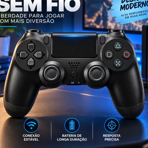 Controle Sem Fio Joystick Genérico Bluetooth Compatível Para Ps4 Videogame Tv Samsung Pc P4 Ps 4 Manete Pc Gamer Tv Smart Controle Bluetooth Celular Headset Sem Fio Com P2 Marca B Basto