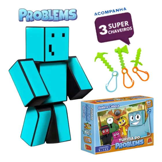 Kit Boneco 25cm + Quebra Cabeça Minecraft Problems Youtuber