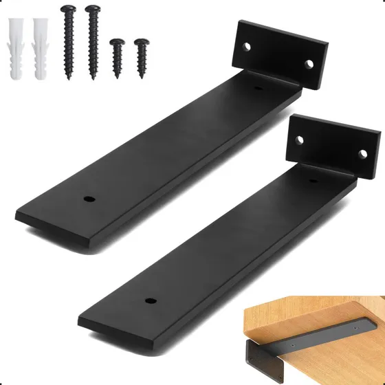 20cm - Mão Francesa Cantoneira Preta Invisível - RIO DESIGN99 - Ferro Aço Suporte Para Prateleira Reforçada Resistente Industrial Madeira Bancada Estante S15