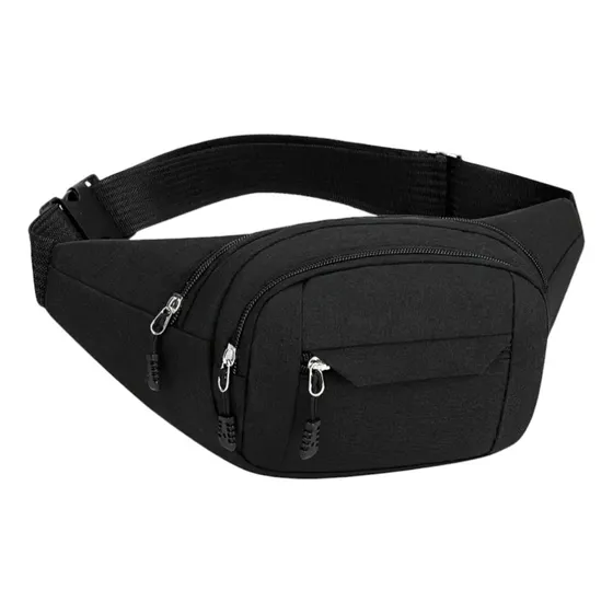 Riñonera Moderna Varios Bolsillos Bolso Cruzado Muy Práctica Negro Lisa