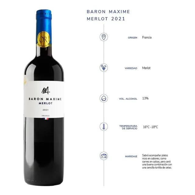 Vino Tinto Baron Maxime Merlot 2023 750ml