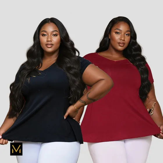 Kit 2 Blusas Camiseta Plus Size Bata Soltinha Evasê Academia