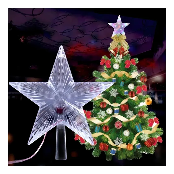 Estrela Ponteira 10 Led 14,5cm Enfeite Árvore Natal Bivolt Cor Branco