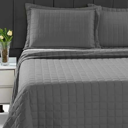 Cobre Leito Colcha Queen Percal 400 Fios Conforto Macio Cinza Liso