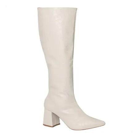 Bota Cano Longo Salto Medio Bloco Croco Off White
