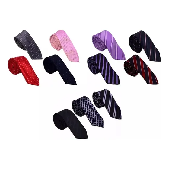Kit 5 Gravatas Diversas Tradicionais Semi Slim Atacado Novas