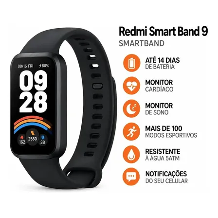 Relogio Smart Band 9 Active Monitoramento Saúde Sport Preto Preto Milanês