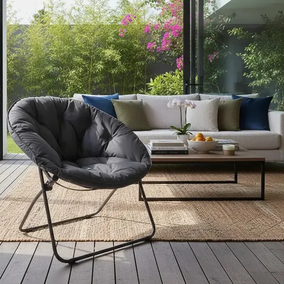 Silla Sillón Reposera Moon Chair Acolchada Plegable Balcón Gris Oscuro Lisa