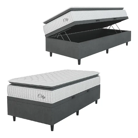 Cama Box Baú Solteiro Molas Ensacadas City Pillow Preto