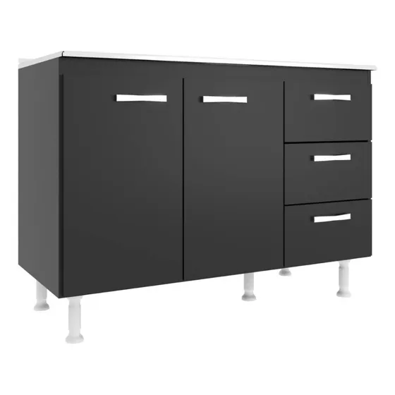 Bajo Mesada 2 Puertas + 3 Cajones Para Cocina Muebles Web Color Negro