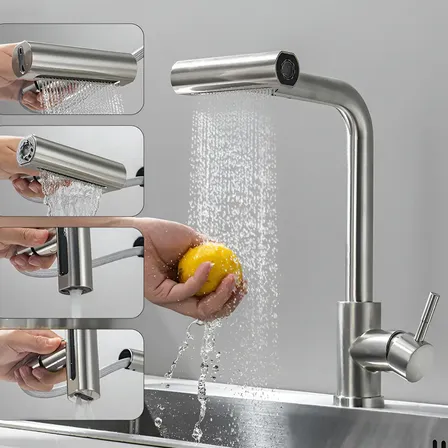 Torneira Pia Gourmet Para Monocomando Cozinha Flexivel Com Ducha Spray 4 Formulários 304 Inox Prateado + 60cm Tubo - Winda