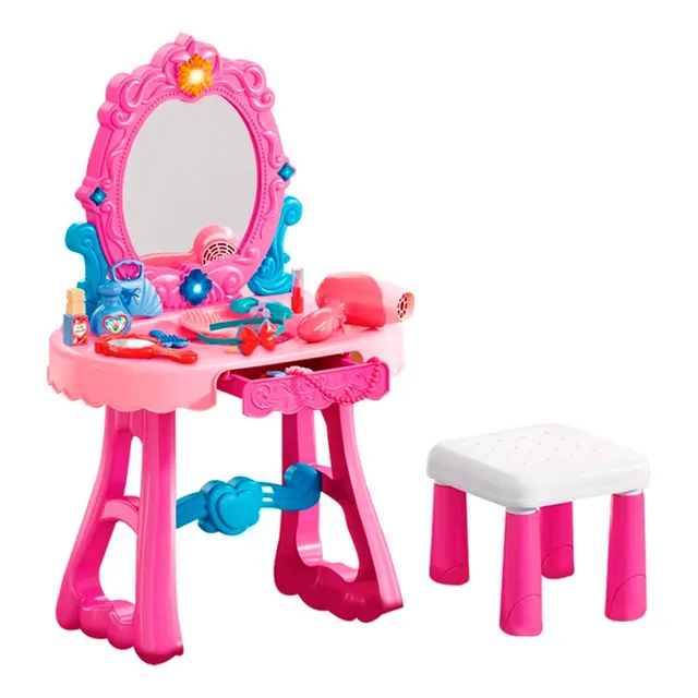 Set Tocador Infantil Maquillaje Y Peluquería C/banco El Rey