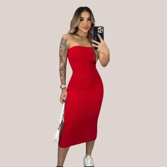 Vestido Midi Colado Tomara Que Caia Tubinho Gravida Gestante