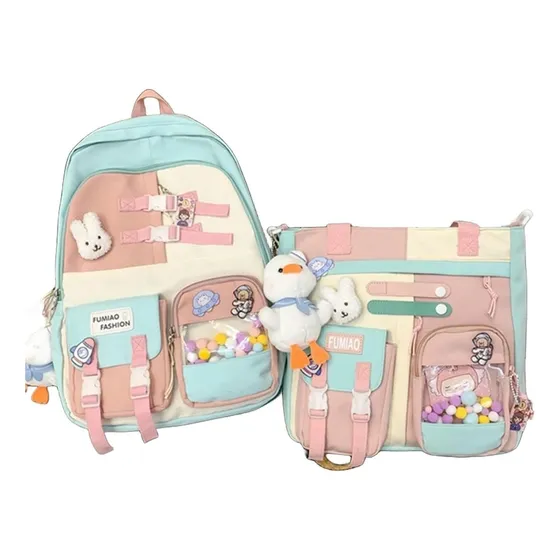 Mochila Y Morral Kawaii Set De 2 Piezas Alta Calidad Coreana