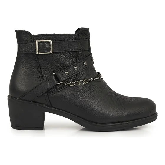 Bota Mujer Cuero Botineta Zapato Taco Cadena Briganti Cierre