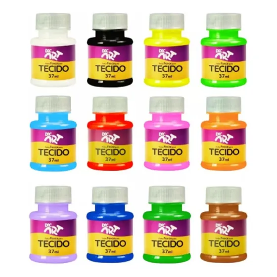 Tinta Para Tecido Fosca 12 Cores Escolar Arte Dac 37ml