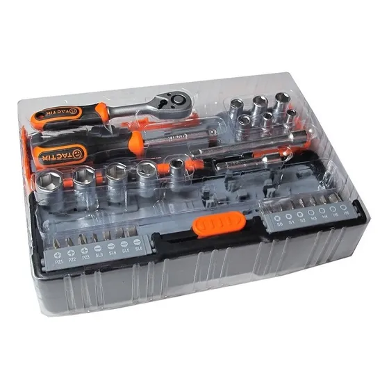 Juego De Dados Metricos Y Puntas Toma 1/4 43 Piezas Tactix Color Gris