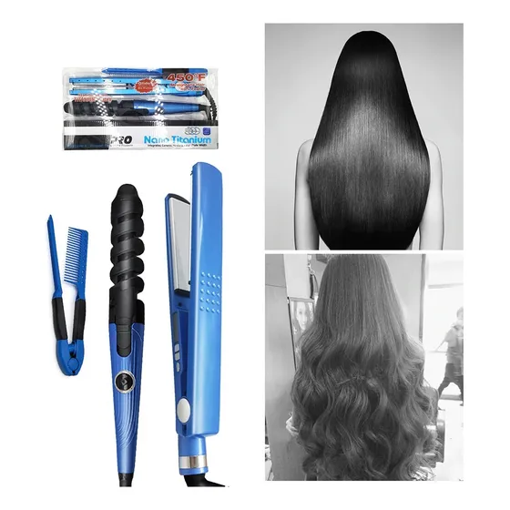 Combo Plancha De Cabello Nano Titanium+ Rizador+ Peine Rosa