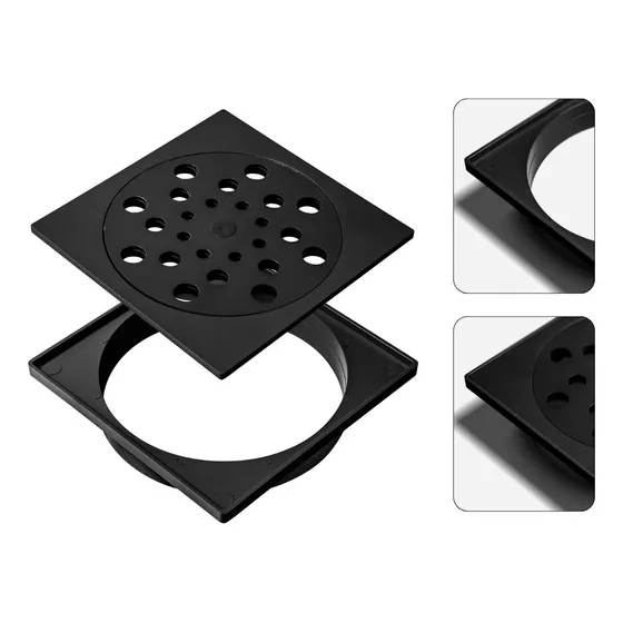 Ralo Grelha Banheiro 10x10 Preto Com Caixilho Para Piso Luxo