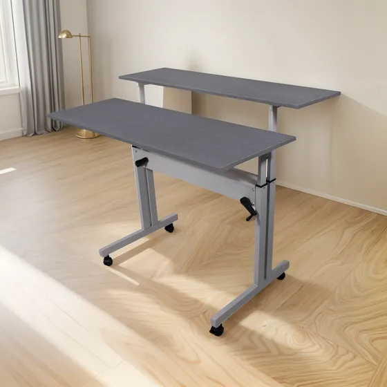 Mesa Regulagem De Altura Mdf Cinza 70cm A 107cm E Rodinhas