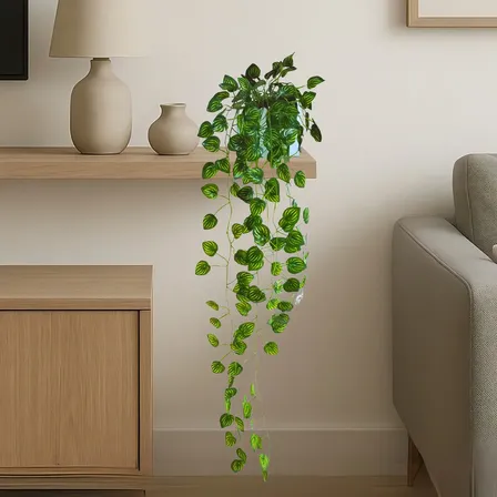 Jiboia Artificial Pendente Espelhada 90cm Com Vaso Incluído Verde