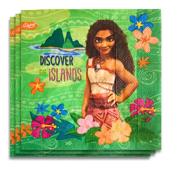 Set 12 Servilletas Moana 33x33cm Para Cumpleaños