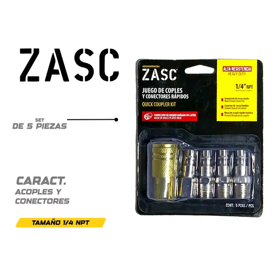 Juego Acoples Conectores 5 Pzas / Compresor De Aire 1/4 Zasc