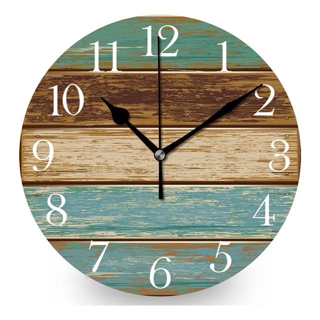 Reloj Pared Rustico Silencioso Tictac Diseño Tabla Playa