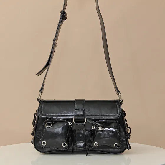 Cartera Mini Bag Tresher Cargo Correa Regulable Negro Lisa Plateado Negro