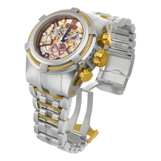 Relogio Invicta Zeus Bolt Skeleton Prata 100% Original Cor da correia Cinza Claro