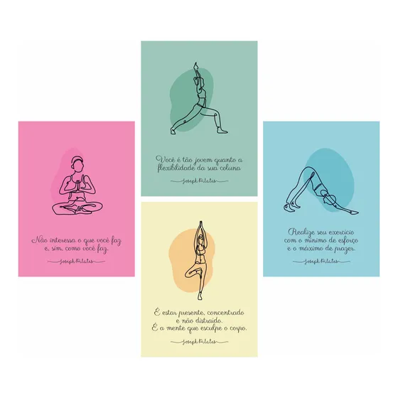 Kit 4 Quadros Placa Decoração Studio Pilates Frases P