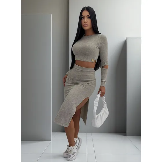 Conjunto Lanzinha Saia Mid Fenda E Cropped Pimenta Original