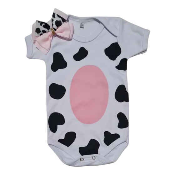Body Infantil Para Bebê Tema De Vaquinha + Laço