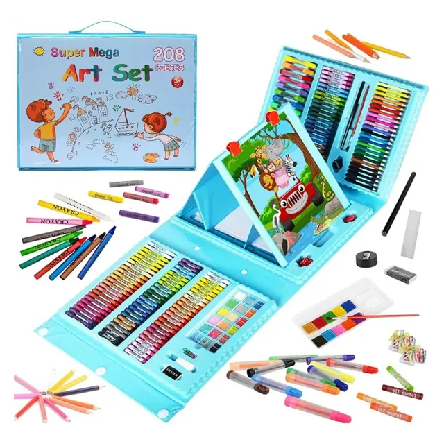 208 Kit Acuarela Lápices Niños Kit De Dibujo Y Pinturas Color Azul