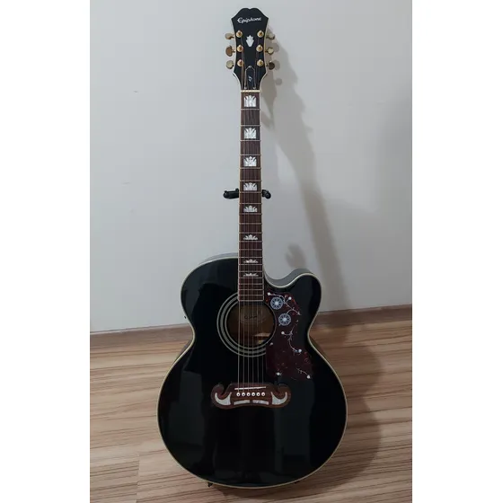 Violão Eletro-acústico Epiphone Ej-200 Ce Jumbo Black Preto Destro Bordo