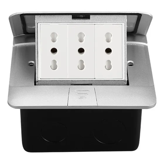 Kit Caja De Piso Pop Up Metálica + 3 Tomas 16a