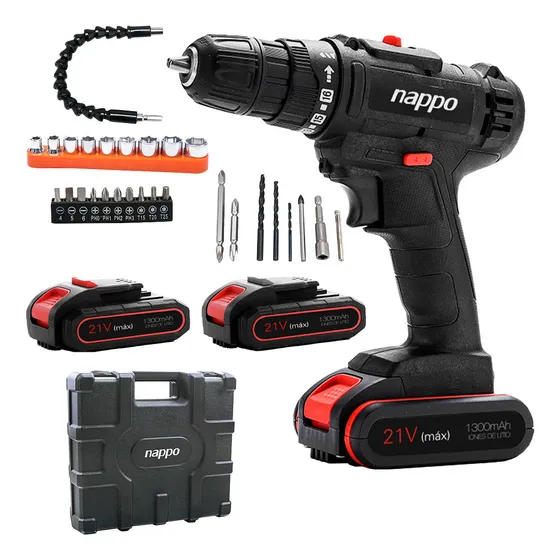 Taladro Atornillador Inalámbrico Nappo 2 Baterías 21v + Acc