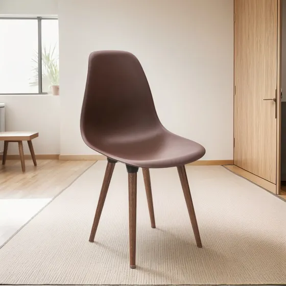 Cadeira Fixa Concha Eames Pé Madeira Natural  110kgs