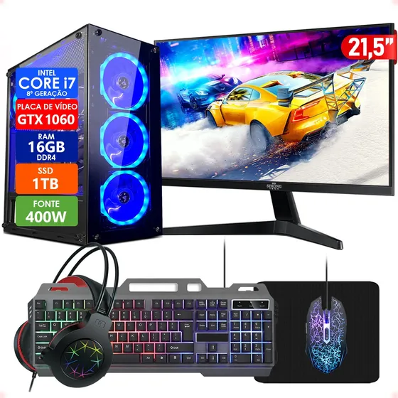 Pc Gamer I7 8ger 16gb Ssd 1tb Gtx1060 Mon 21,5 Strong Tech