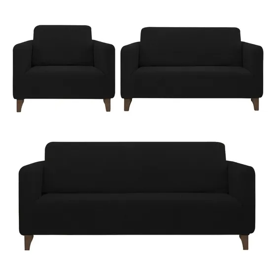Juego de Protector Cubre Sala Elástico Strech última generación Melocotton - Color Negro - Renueva tu Sala sin gastar más. Incluye Protectores de Sofá de 1, 2 y 3 plazas. Ideal para Mascotas y niños