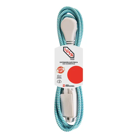 Extensión Eléctrica Trenzada Iusa Azul Con Blanco 16awg 2m