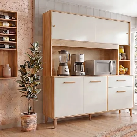 Armário de Cozinha Completa Compacta 5 Portas em MDF Cinamomo/Off White - Blue Moby