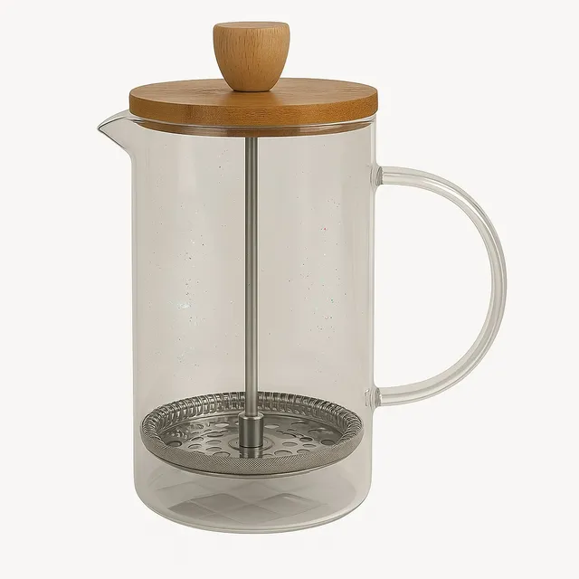 Jarra Cafetera De Vidrio Y Tapa Bamboo 20 X 18 X 16 Cm