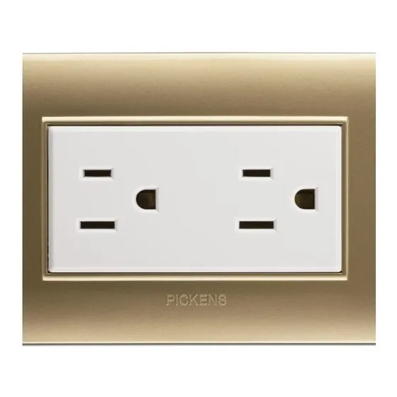 Toma Corriente Doble Tierra Enchufe Pickens Moderno Dorado