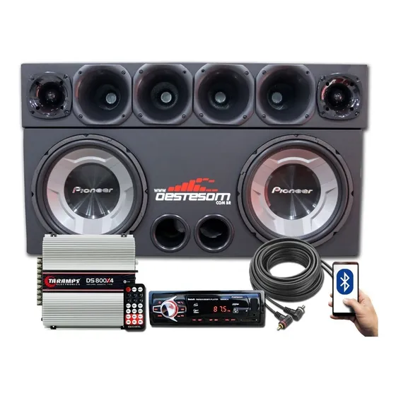 Caixa 2 De 12 Pol Pioneer + Taramps Ds800x4 1900 W Rms Carro