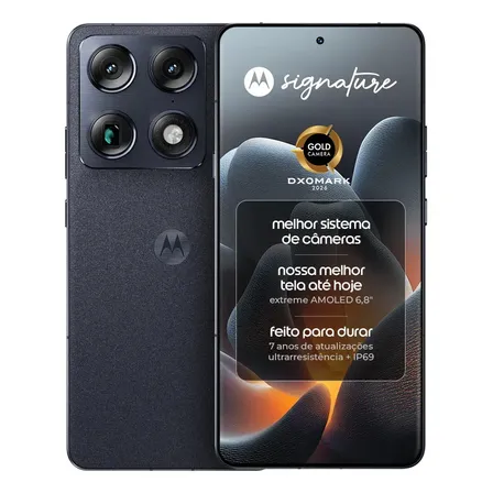 Smartphone Motorola Signature 5g - 512gb 24gb (12gb Ram + 12gb Ram Boost), 3 Cameras 50mp Sony Lytia E Zoom 100x, Tela 1.5k Extreme Amoled 165hz - Preto