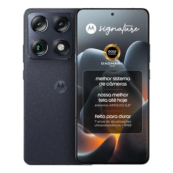 Smartphone Motorola Signature 5g - 512gb 24gb (12gb Ram + 12gb Ram Boost), 3 Cameras 50mp Sony Lytia E Zoom 100x, Tela 1.5k Extreme Amoled 165hz - Preto