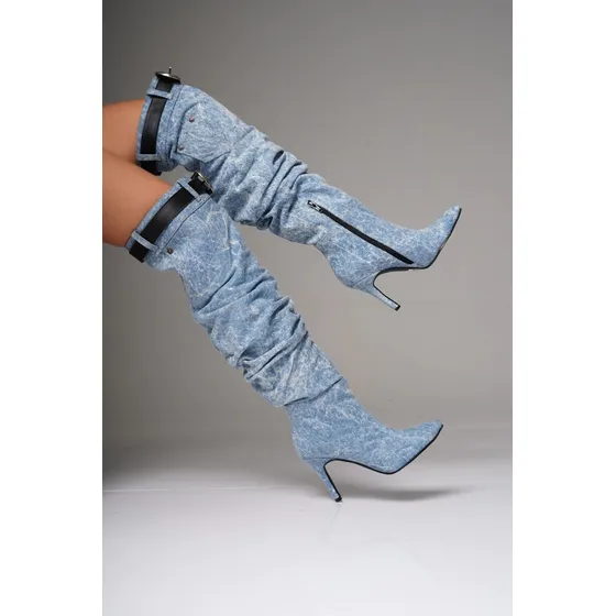 Botas Caña Alta Tacos Altos Mujer Jeans Bucaneras Moda Freya